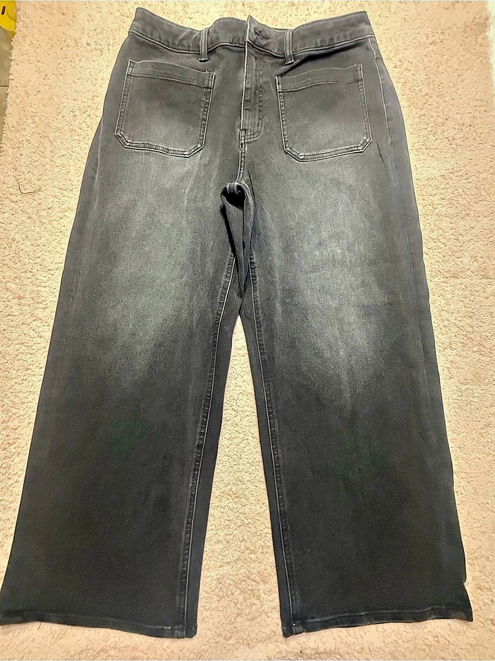 Quince Bella Stretch Patch Pocket Wide Leg Jeans Wide Leg Jeans in Black Size